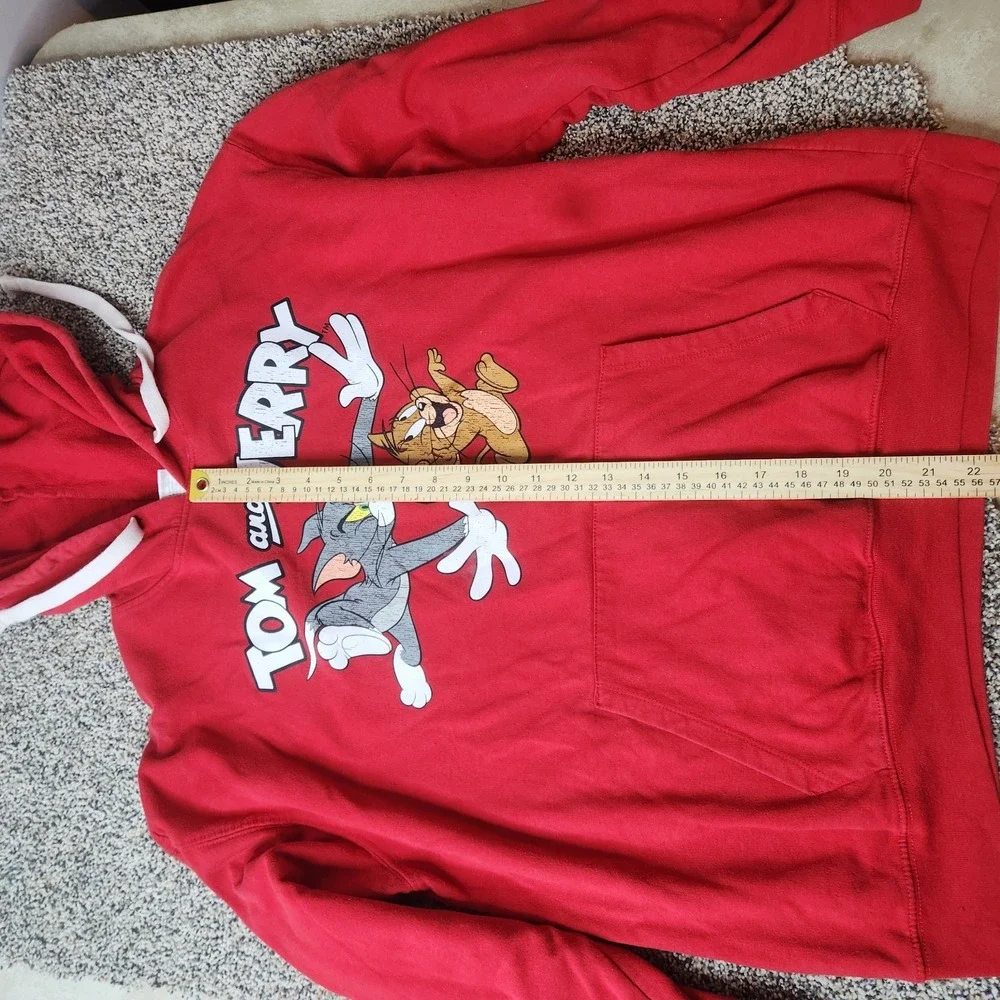 Tom & Jerry Hoodie Girls XXL 19 Yrs Red Pullover Drawstring Graphic Cotton Blend
